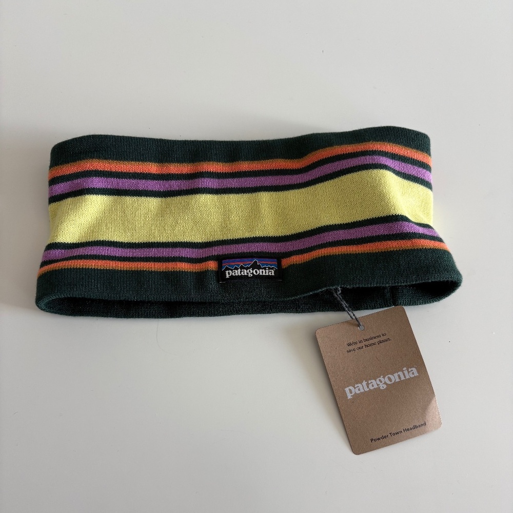 Patagonia Powder Town Headband Summit Stripe: Cascade Green